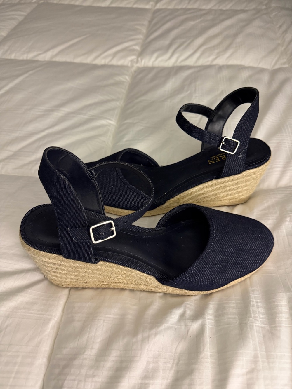 Lauren Ralph Lauren Navy/Denim Canvas Espadrille Wedge Sandals Size 10 NWT